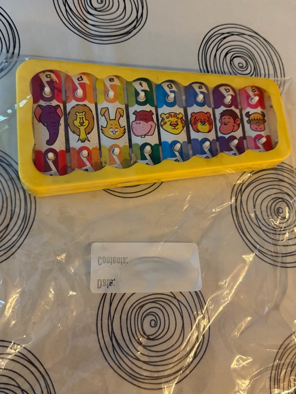 Yellow Kids Xylophone Toy with Colorful Animal Keys (vintage needs cleaning)